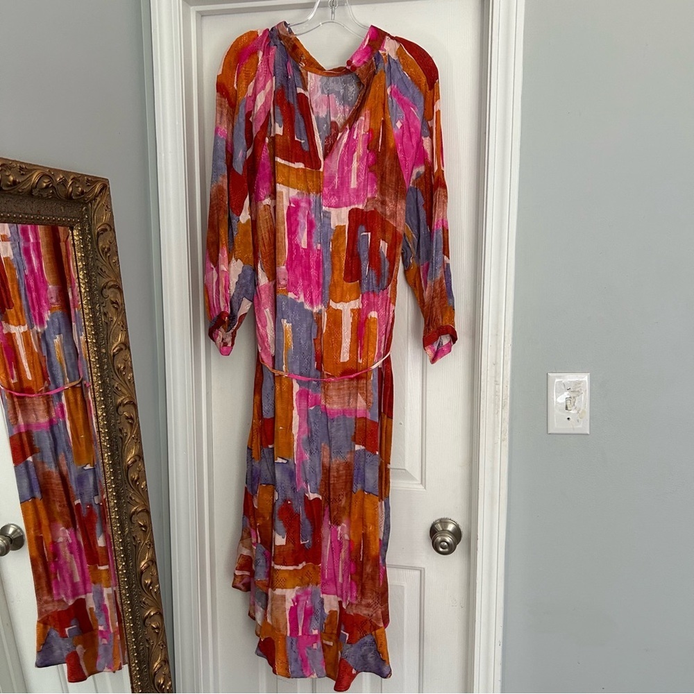 Maeve by‎ Anthropologie Jessamine Mock Neck Maxi Dress Size XL pink orange - Picture 4 of 7